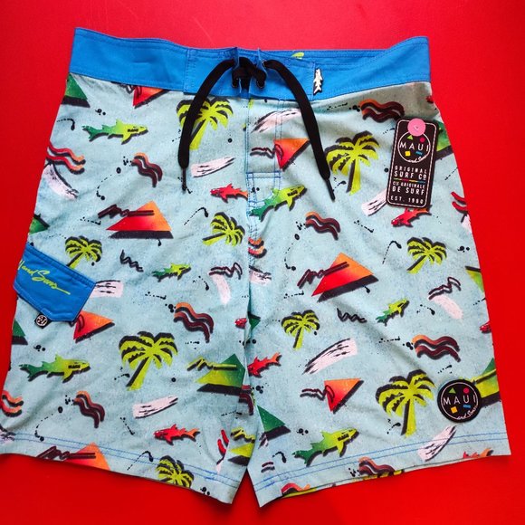 Maui and Sons board short light blue classic sharks design men's size M NWT - Picture 1 of 11
